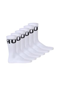 HUGO - Herren Socken, 6er Pack - QS Iconic CC, gerippt, Logo, Baumwollmischung - Schwarz