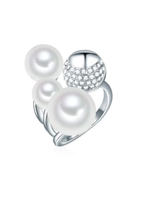 Luluandjane - Damen Ring aus Messing in Silber mit Glas und Muschelkernperle - silber