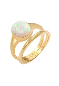 elli. - Ring Set Klassik Opal Basic Twist 925 Silber Vergoldet - Gold