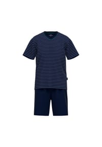 GÖTZBURG - Herren Schlafanzug Set - kurz, Ringel, Klima-Aktiv - Blau
