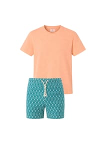 Gassa d'Amante - Badeshorts & T-Shirt (2tlg. Set) Praiano mit mediterranem Flair - Grün-Weiss-Lachs
