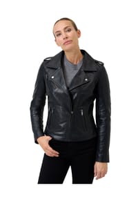 RICANO - Damen Bikerjacke Leandra mit Reverskragen und Schulterklappen - Schwarz