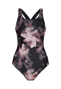 ALEX - Badeanzug Abstract Leaves, Racerback, für Damen - E003/ BLACK AOP