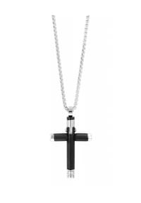 Adelia's - Adelia's Herren Edelstahl Erbskette Halskette mit Anhänger Kreuz unbekannt cm - silberfarben - schwarz