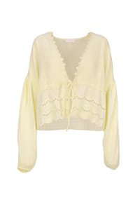 Seasons of April - Damen LAURA MUSSELIN Musselin Bluse mit Spitze & Bindeband – im Boho Stil Frühling/Sommer - Beige