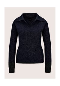 MADELEINE - Patentstrick-Pullover mit Polo-Kragen - hellsalbeigrün / silberfarben