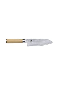 KAI - Santokumesser Shun Classic White, Pakkaholzgriff, Damaszenerstahl, Klingenlänge 18 cm - silber