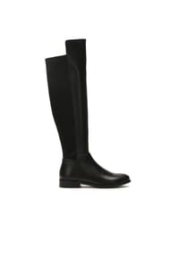 kazar - Schwarze flache Stiefel aus Leder und Stoff - Schwarz