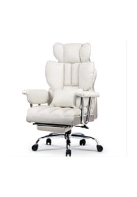 Rattantree - Bürostuhl H mit Fußstütze, ergonomisch, höhenverstellbar, für Homeoffice Gaming,Weiß - braun