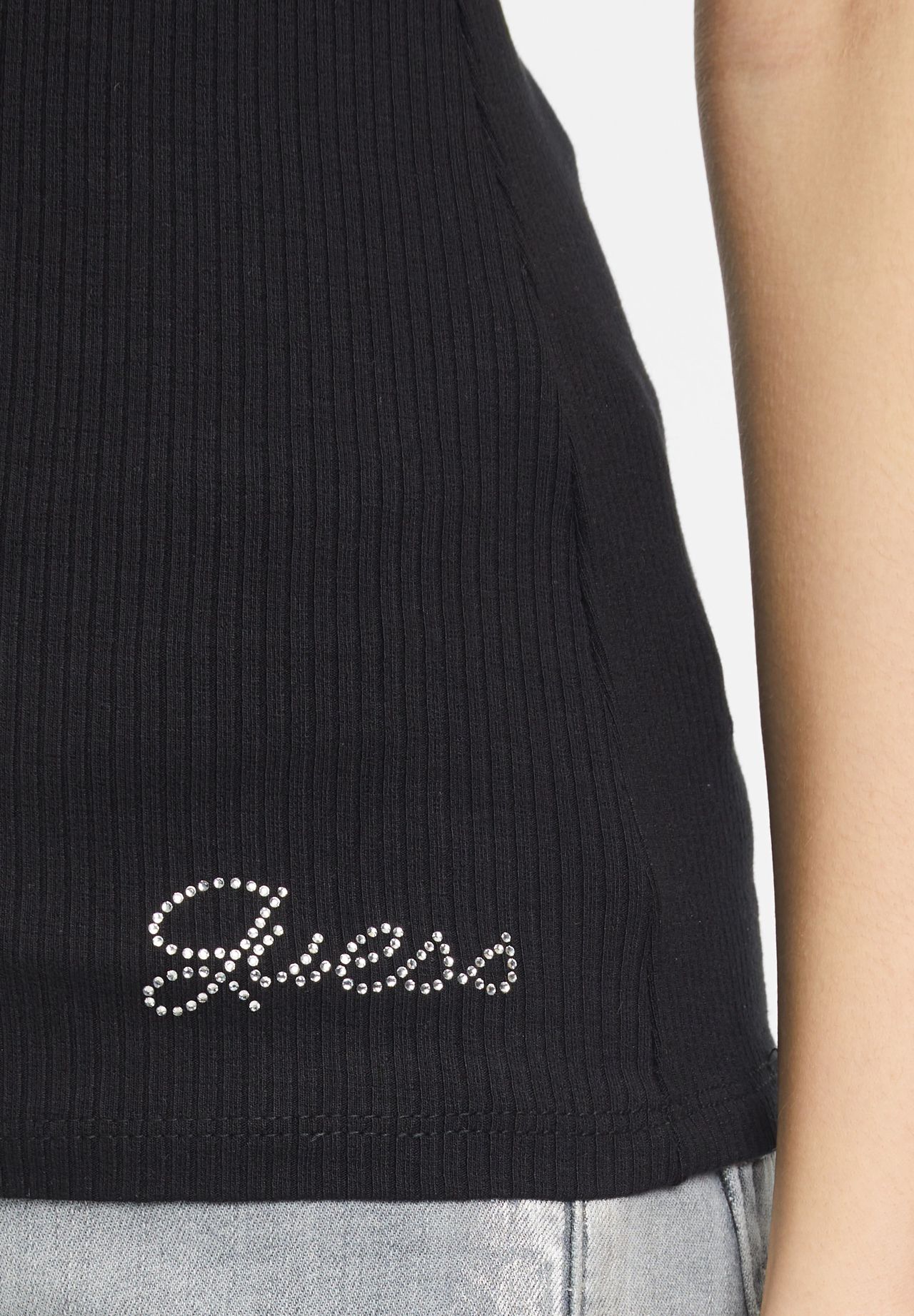 GUESS T-Shirt, Henley, Ripp-Struktur, Strass, für Damen | GALERIA