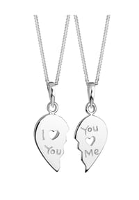 elli. - Halskette Set Partnerketten Herz Schriftzug 925 Silber - Silber
