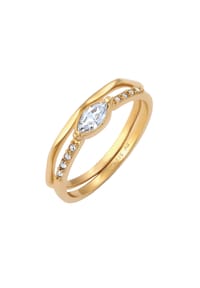 elli. - Ring Set Glass Crystals Weiß 925 Sterling Silber - Gold