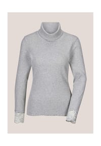MADELEINE - Elegantes Basicshirt mit Spitze, Rollkragen - graumelange