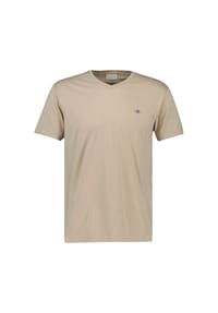 GANT - Herren T-Shirt V-Neck, Slim Fit - SLIM SHIELD V-NECK T-SHIRT, Kurzarm, Cotton - Beige (Dry Sand)