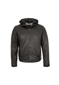 MADDOX - MADDOX - Herren Lederjacke Kapuze Lammnappa schwarz - schwarz