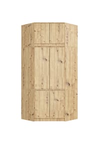 Akord - Eckkleiderschrank S100 mit Aufsatz, 6 Türen und 9 Einlegeböden - artisan-eiche