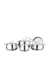 KORKMAZ - Korkmaz Estima Kochgeschirr-Set mit Glasdeckel - 9-teilig - Edelstahl - Silber 64 x 32 x 26 cm