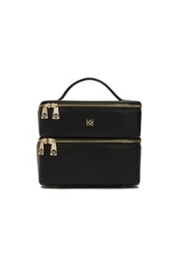 kazar - Kosmetiktasche mit zwei Fächern in Form einer Truhe - Schwarz