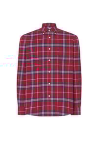 El Búho NOCTURNO® - Herren Hemd Flannel Langarm Kariert Baumwolle mit Tasche Rot - Rot