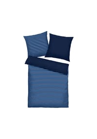 TOM TAILOR - Bettwäsche Set - MEDIUM STRIPES, Renforcé Bettwäsche, Wendemotiv, Baumwolle - Blau/Dunkelblau