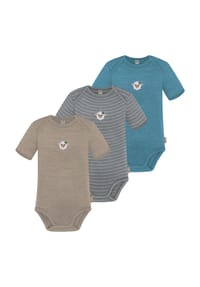 normani® - 3er Set Baby Merino Body Kurzarm Tauranga - Anthrazit/Grau/Grün