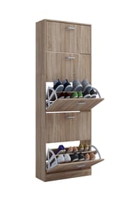 VCM. - Holz Schuhschrank | Maße: H. 170 x B. 59 x T. 22 cm | 5 Klappen - Sipos XL - Honig-Eiche