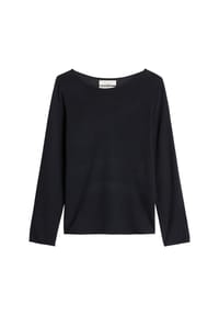 Marc O'Polo - Damen Strickpullover - Knit Pullover, Merinowolle, Feinstrick, U-Boot-Ausschnitt, Slim Fit - Dunkelblau