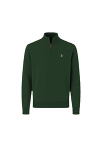 U.S. POLO ASSN. - Herren Strickpullover mit Stehkragen - Half Zip, Logo, Baumwolle - Beige