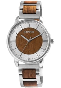 RAPTOR Raptor - Herren Quarz Armbanduhr Lias mit Edelstahlgliederarmband - Mineralglas - braun-schwarz
