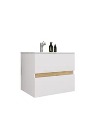 VCM. - 2-tlg. Waschtisch mit Keramikbecken, Badschrank mit 2 Softclose-Schubladen, Maße Waschplatz Set: H. 51 x B. 61 x T. 47 cm, Cosila-I - Anthrazit / Honig-Eiche