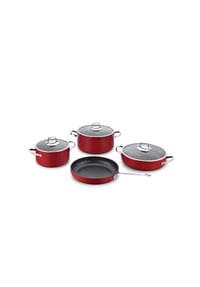 KORKMAZ - Korkmaz Zeta Kochgeschirr-Set mit Glasdeckel - 7-teilig mit Antihaftbe - Rot 60 x 35 x 25 cm