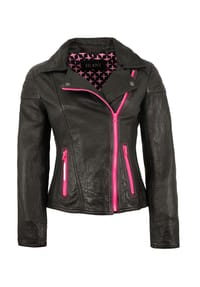 JILANI - Damen Lederjacke Bikerjacke Lammnappa schwarz / pink - schwarz / pink