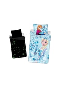 Disney - Baumwolle Bettwäsche mit Glow Effect Bettbezug 140x200 cm - Blau 140 x 200 cm + 70 x 90 cm