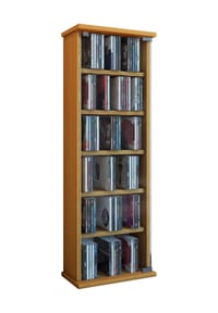 VCM. - CD Regal Holz | platzsparender CD Schrank mit ESG-Sicherheitsglastüren für 150 CDs oder 65 DVDs oder 36-Videos | Maße: H. 92 x B. 31 x T. 18 cm | elegantes DVD Regal stehend | Blu ray Regal | Vetro - Buche