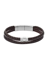 FOSSIL - Herren Armband "Vintage Casual JF02934040", Edelstahl/Leder - braun/silber