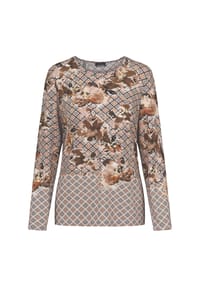 GOLDNER - Kurzgröße:  Jerseyshirt mit Rauten-Druck - beige / gemustert