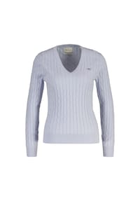 GANT - Damen Cable-Strickpullover - STRETCH COTTON CABLE V-NECK, Zopfstrick - Beige