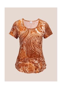 MADELEINE - Sommerliches Shirt mit Alloverprint - cognac / wollweiß