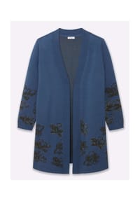 sheego - Jacquardstrickjacke - jeansblau-graphit-gemustert