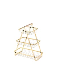Cheffinger - 3-stöckige Etagere mit Griff, Obstkorb in Gold - Tragbar & Platzsparen - Gold 49,5 x 18 x 40 cm