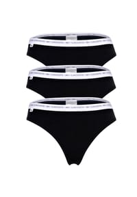 LACOSTE - Damen Strings, 3er Pack - Thong, Unterwäsche, Cotton Stretch, Logobund, einfarbig - Schwarz