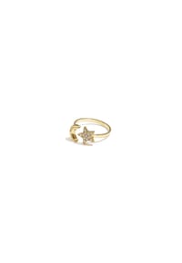 Adelia's - Verstellbarer Fingerring mit Mond und Strassstein-Stern - goldfarben