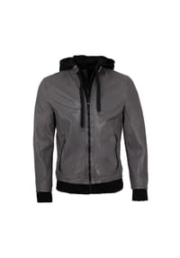 Mauritius LEATHERWEAR - Herren Lederjacke Kapuze Lammnappa grau - grey