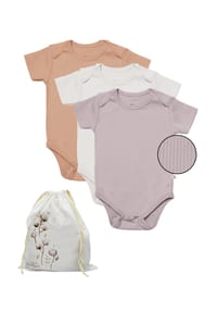 biorganic - Baby-Kurzarmbody, 3 Stück, Modal/Bio-Baumwolle, Unisex - Beige/Mocha/Cinnamion