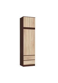 Akord - Kleiderschrank S60 mit Aufsatz, 2 Türen, 2 Schubladen und 3 Einlegeböden - sonoma-eiche