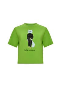 CAT by manii'ta lacitta - Grünes, kurzes, übergroßes T-Shirt mit sportlicher Katze - grün