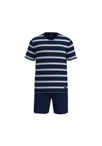 TOM TAILOR - Herren Schlafanzug, kurz - Shorty, Pyjama, Rundhalsausschnitt, Baumwolle, Single Jersey - Blau/Weiß