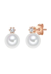 VALERO PEARLS - Damen Ohrringe aus 925/- Sterling Silber in Roségold mit Zirkonia und Süßwasser-Zuchtperle - roségold