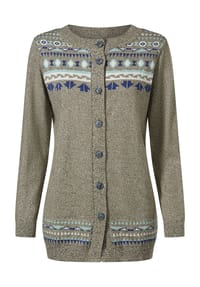Sieh an! - Long-Strickjacke - oliv-royalblau-gemustert