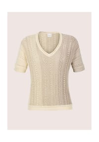 MADELEINE - Ajourshirt mit Glanzeffekt - perlweiß / cappuccino